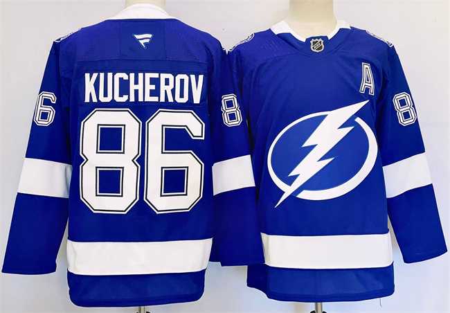 Men%27s Tampa Bay Lightning #86 Nikita Kucherov 2024-25 Blue Stitched Jersey